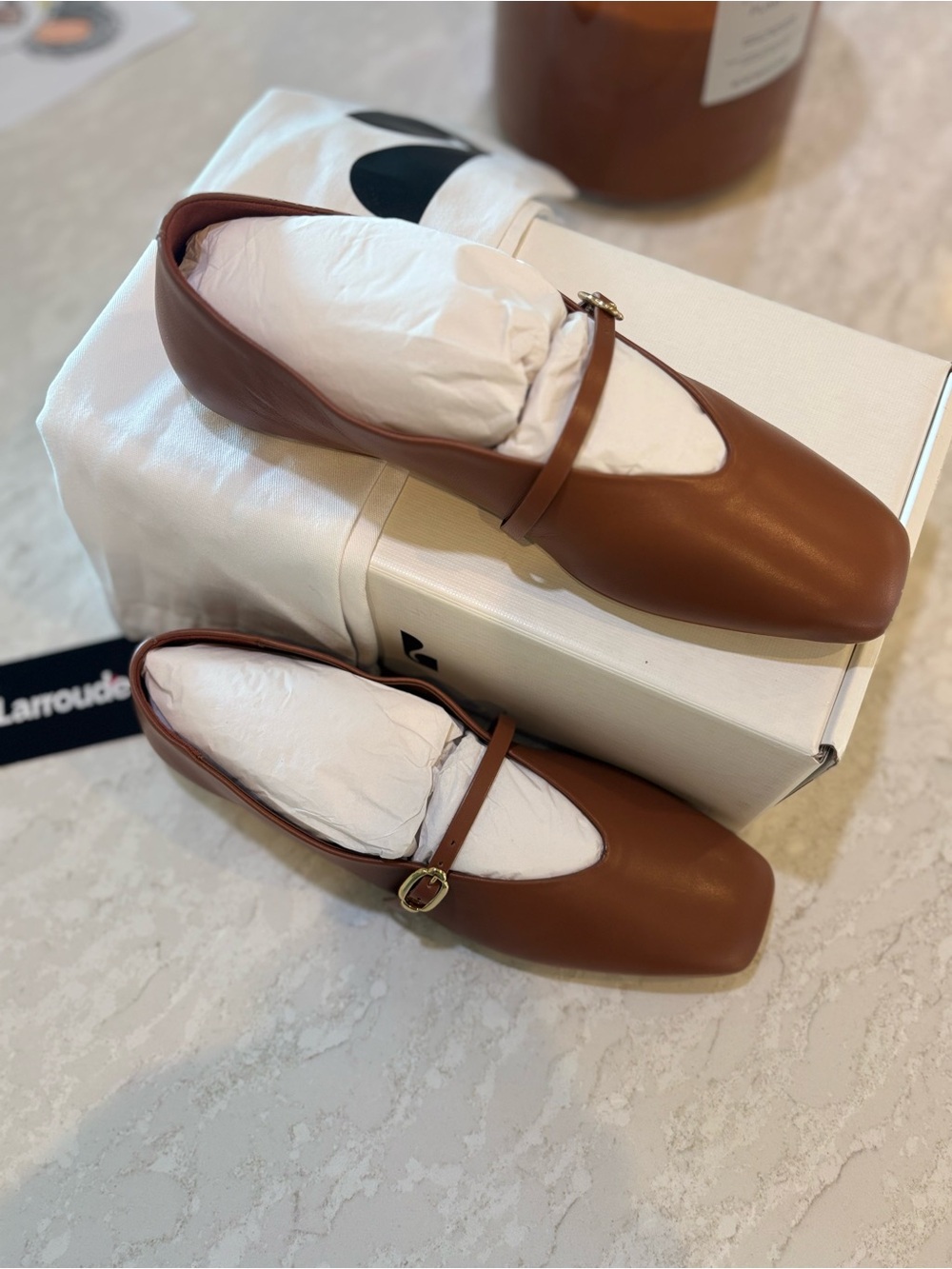 Larroude Misty Ballerina Flat Caramel Kidskin Leather Almond Toe Ballet Flats - Picture 7 of 12